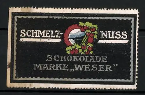 Reklamemarke Schmelz-Nuss Schokolade Marke Weser, Kranz mit Nüssen