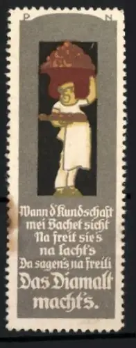 Reklamemarke Das Diamalt macht`s, Mehl, Bäcker mit Korb auf dem Kopf