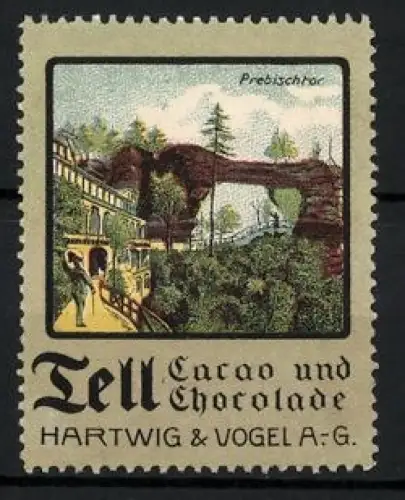 Reklamemarke Dresden, Tell Cacao und Chocolade Hartwig & Vogel AG, Prebischtor