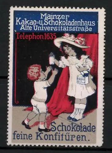Reklamemarke Mainz, Mainzer Kakao-u. Schokoladenhaus, Kinder mit Schokolade und Konfitüren