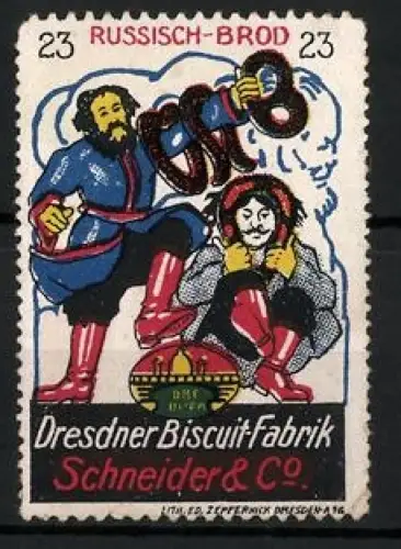 Reklamemarke Dresden, Russisch-Brot Biscuitfabrik Schneider & Co., Tanzende Russen