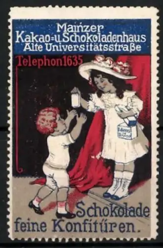 Reklamemarke Mainz, Mainzer Kakao- u. Schokoladenhaus, Kinder mit Konfitüre & Schokolade