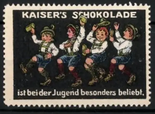 Reklamemarke Kaiser`s Schokolade, Ist bei der Jugend besonders beliebt, tanzende Kinder