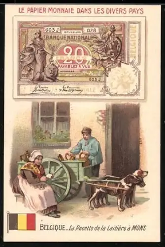 Sammelbild Lille, Maison C. Beriot, Chicorée extra, Belgischer Geldschein 20 Francs