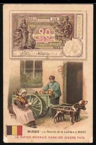 Sammelbild Belle Jardinière, l`habillement pour hommes, dames et enfants, Belgischer Geldschein 20 Francs