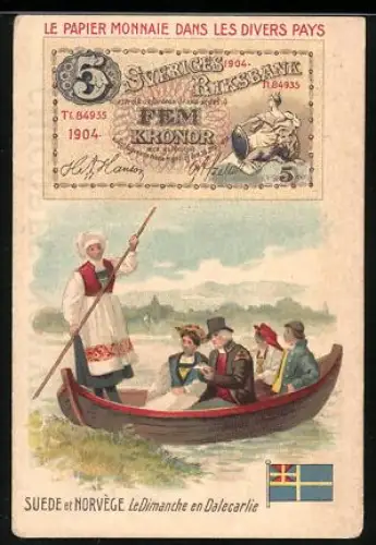 Sammelbild Cambrai, Casiez-Bourgeois, Chicorée Nouvelle, Schwedischer Geldschein 5 Kronen