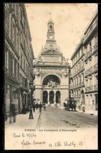 AK Paris, Le Comptoir d`Escompte et la rue animée