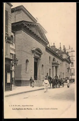 AK Paris, Église Saint-Louis-d`Antin avec calèche et passants