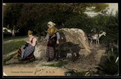 AK Jeunes Chevreieres, zwei Frauen mit Ziegen