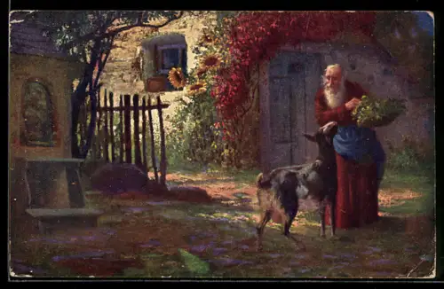 AK Einsiedler mit Ziege