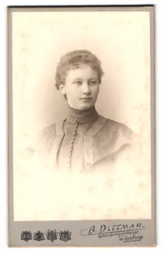 Fotografie B. Dittmar, Würzburg, Hofstrasse 8, Junge Dame im eleganten Kleid