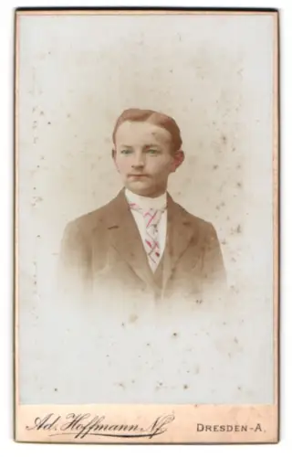 Fotografie Ad. Hoffmann, Dresden, Waisenhausstr. 38, Junge im Anzug, handkoloriert