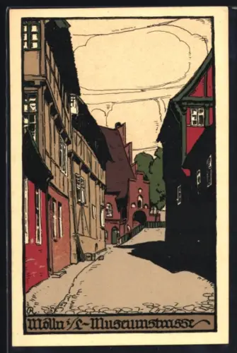 Steindruck-AK Mölln i. L., Museumstrasse