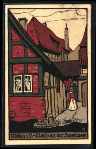 Steindruck-AK Mölln i. L., Motiv an der Seestrasse