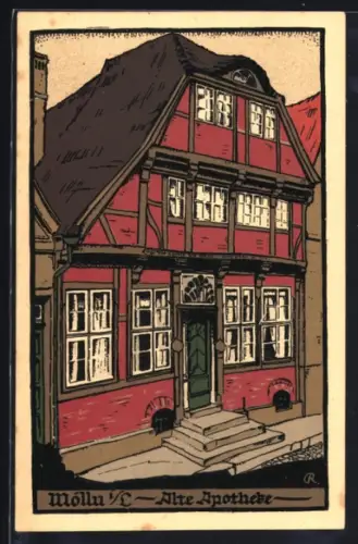 Steindruck-AK Mölln i. L., Alte Apotheke