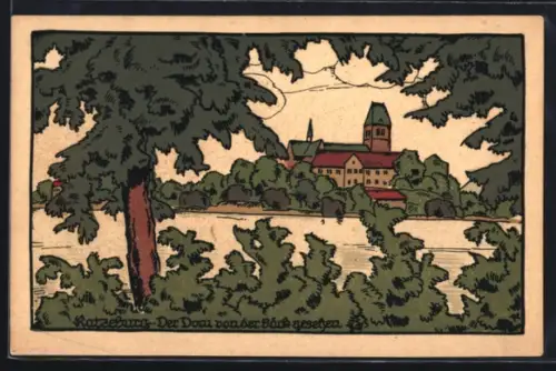 Steindruck-AK Ratzeburg, Dom von der Bäck gesehen