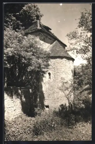 Foto-AK Erfurt, Forsthaus Willroda, Rundturm und Maueransicht