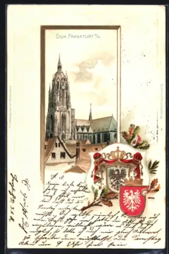 Passepartout-Lithographie Alt-Frankfurt, Dom, Stadtwappen