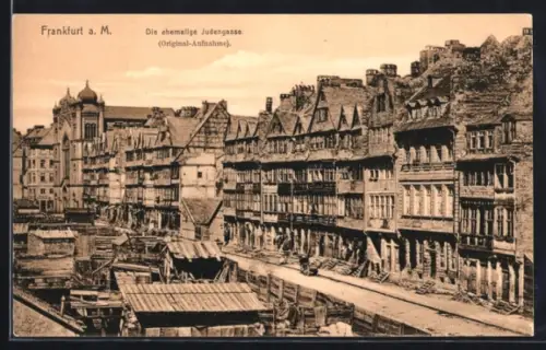 AK Alt-Frankfurt, Ehemalige Judengasse mit Synagoge aus der Vogelschau