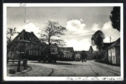 AK Nusse /Mölln, Dorfstrasse mit Post und Kirche, Panorama