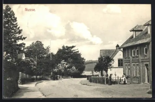 AK Nusse, Strassenansicht mit Wohnhäusern und Bäumen