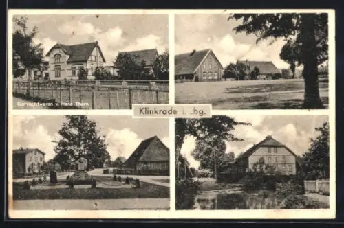 AK Klinkrade i. Lbg., Gemischwaren v. Hans Thorn, Dorfansichten, Denkmal