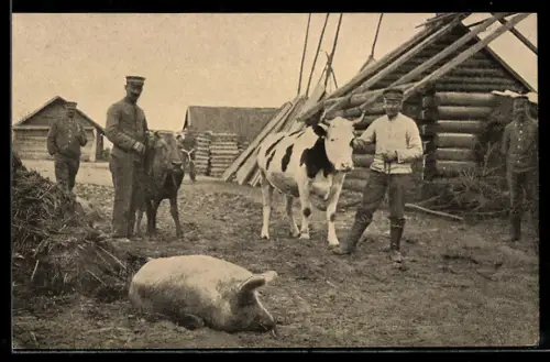 AK deutsche Soldaten mit dem Kompagnievieh