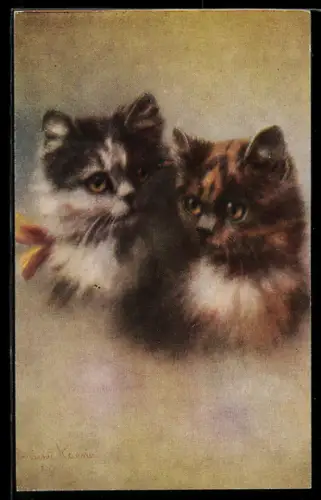 AK Zwei Katzenkinder, Portrait