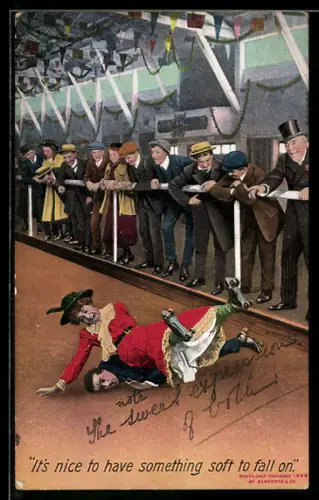 AK Gruppe beobachtet zwei Rollschuhfahrer beim Fall