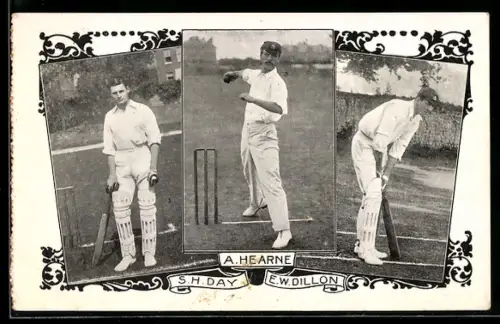AK Cricketspieler A. Hearne, S. H. Day und E. W. Dillon, Sport