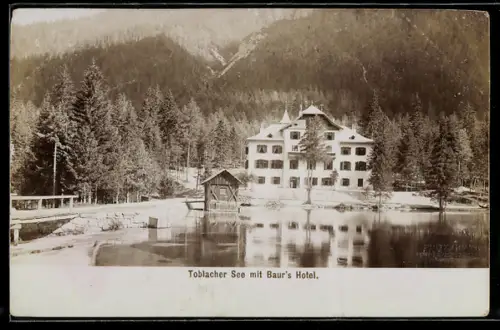 Foto-AK Fritz Gratl: Ampezzo, Toblacher See mit Baur`s Hotel