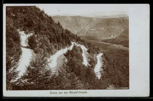 Foto-AK Fritz Gratl: Mendelstrasse, Serpentinenstrasse aus der Vogelschau