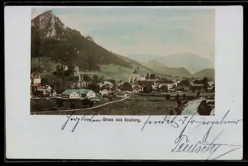 Foto-AK Fritz Gratl: Neuberg, Ortsansicht aus der Vogelschau