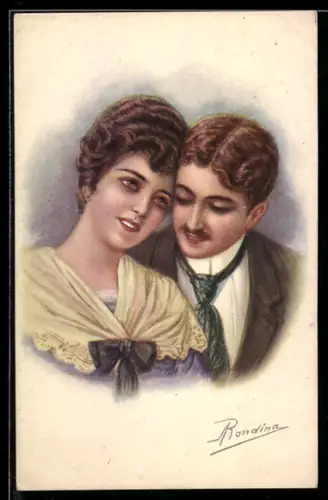 AK Verliebtes Paar in trauter Zweisamkeit, Art Deco