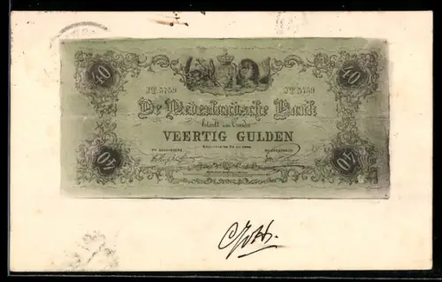AK De Nederlandsche Bank, 40 Gulden betaalt an Toonder, Geldschein