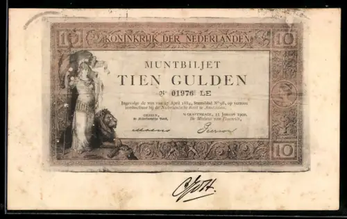AK Koninkrijk der Nederlanden, Muntbiljet Tien Gulden