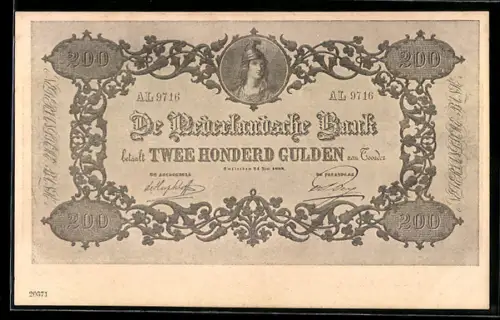 AK Nederlandsche Bank betaalt 200 Gulden aan Toonder, Geldschein