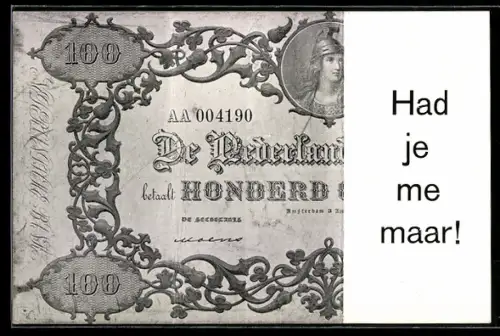 AK niederländischer Geldschein 100 Gulden
