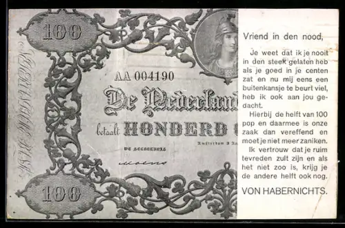 AK Vriend in den nood, De Nederlandsche Bank betaalt 100 Gulden..., Von Habernichts