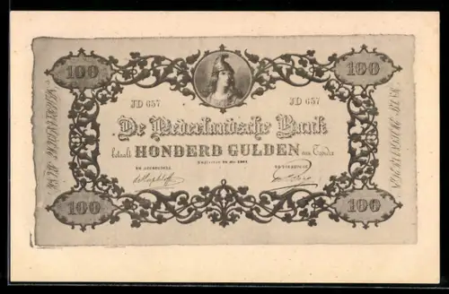 AK Niederländischer Geldschein im Wert von 100 Gulden