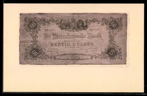 AK De Nederlandsche Bank betaalt Zestig Gulden..., Geldschein mit angekokeltem Rand