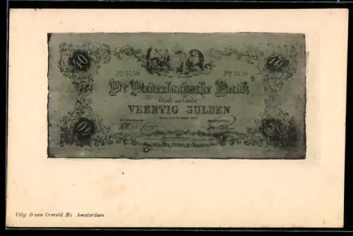 AK Nederlandsche Bank betaalt Veertig Gulden..., angekokelter Geldschein