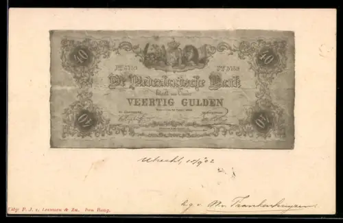AK Nederlandsche Bank betaalt Veertig Gulden..., angekokelte Banknote