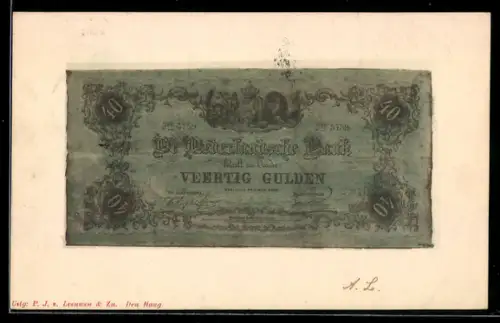 AK Nederlandsche Bank betaalt Veertig Gulden..., ausgefranster Geldschein