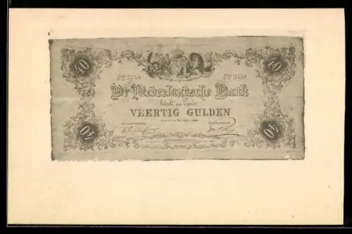 AK Nederlandsche Bank betaalt 40 Gulden..., ausgefranster Geldschein