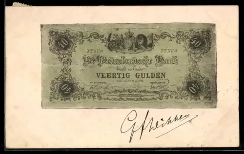AK De Nederlandsche Bank betaalt 40 Gulden..., ausgefranster Geldschein