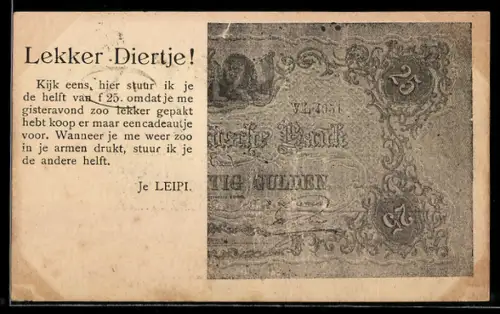 AK Lekker Diertje! Kijk eens.., Je Leipi, Zahlungsversprechen über 25 niederländische Gulden, Geldschein