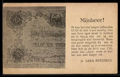 AK Mijnheer! Ik kan het..., Je Sara Potsneus, Zahlungsversprechen über 25 niederländische Gulden, Geldschein