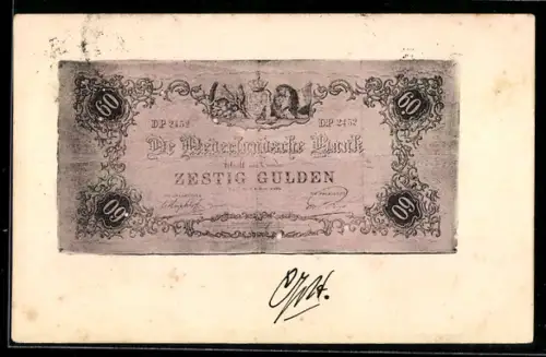 AK Niederlande, Geldschein über sechzig Gulden