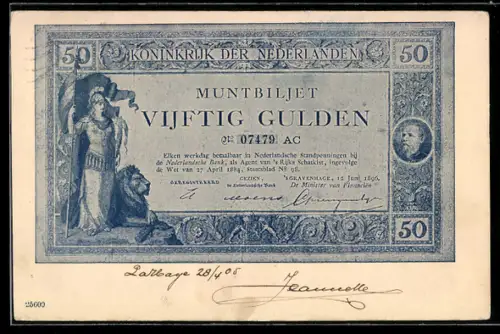 AK Niederlande, Banknote über fünfzig Gulden